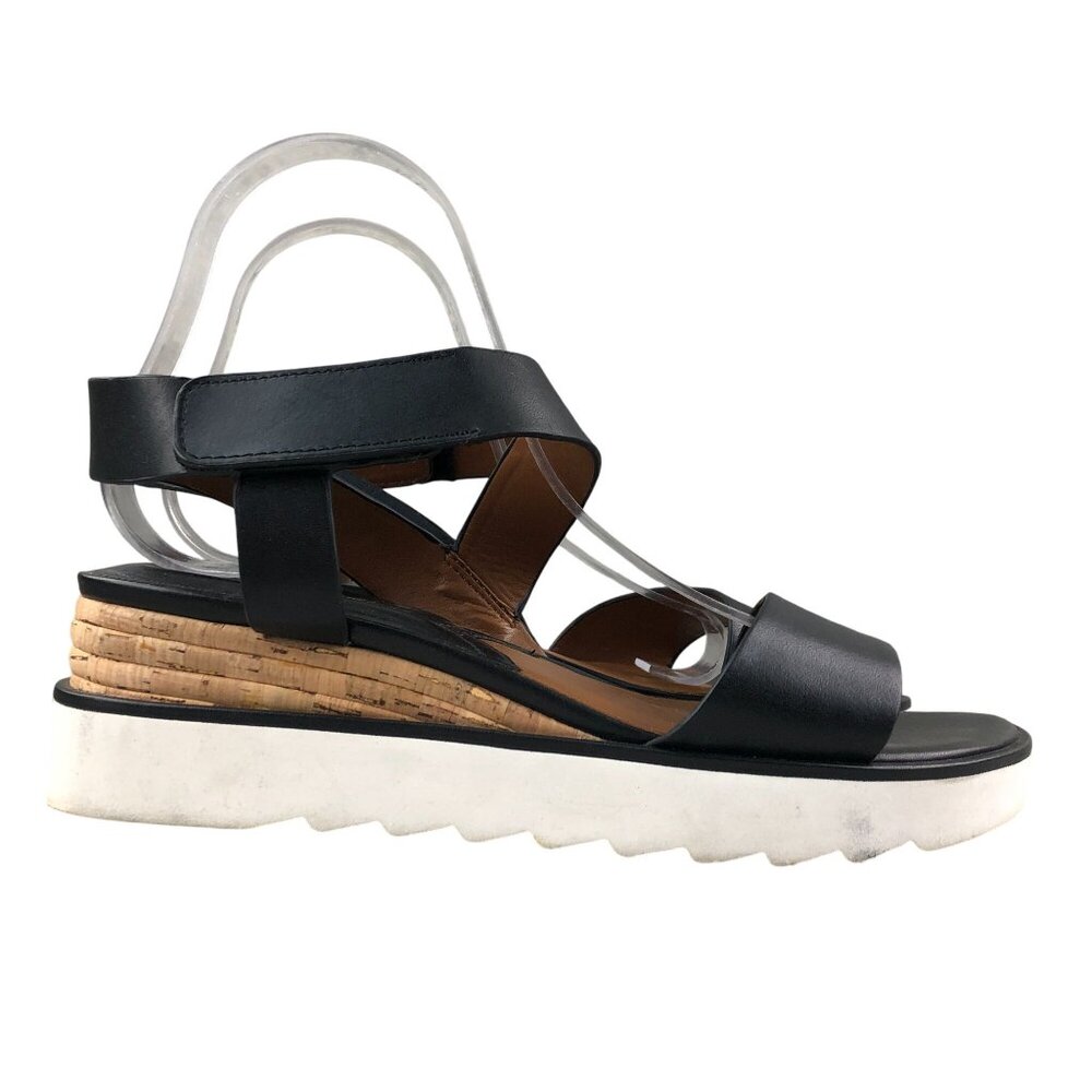 Franco Sarto Women's Size 10M Chiara Black Leather Open Toe Platform Sandals